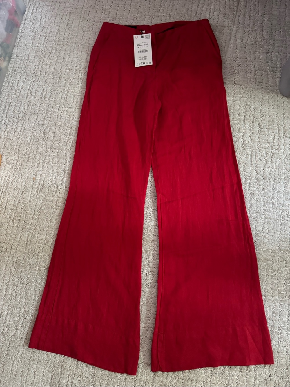 Zara Red Wide-Leg Linen Blend Pants
